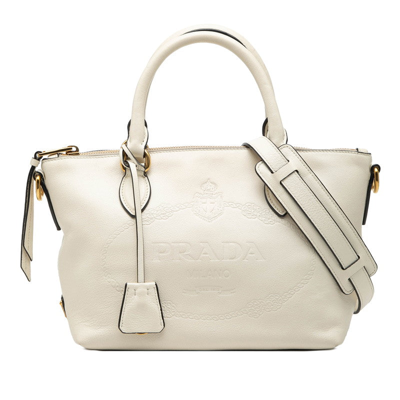 プラダ 三角ロゴプレート ハンドバッグ ショルダーバッグ 2WAY 1BA104 ホワイト レザー レディース PRADA 【中古】