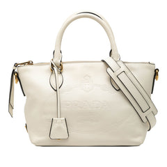 プラダ 三角ロゴプレート ハンドバッグ ショルダーバッグ 2WAY 1BA104 ホワイト レザー レディース PRADA 【中古】