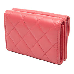 シャネル ココマーク マトラッセ 三つ折り財布 AP0230 ピンク ラムスキン レディース CHANEL 【中古】