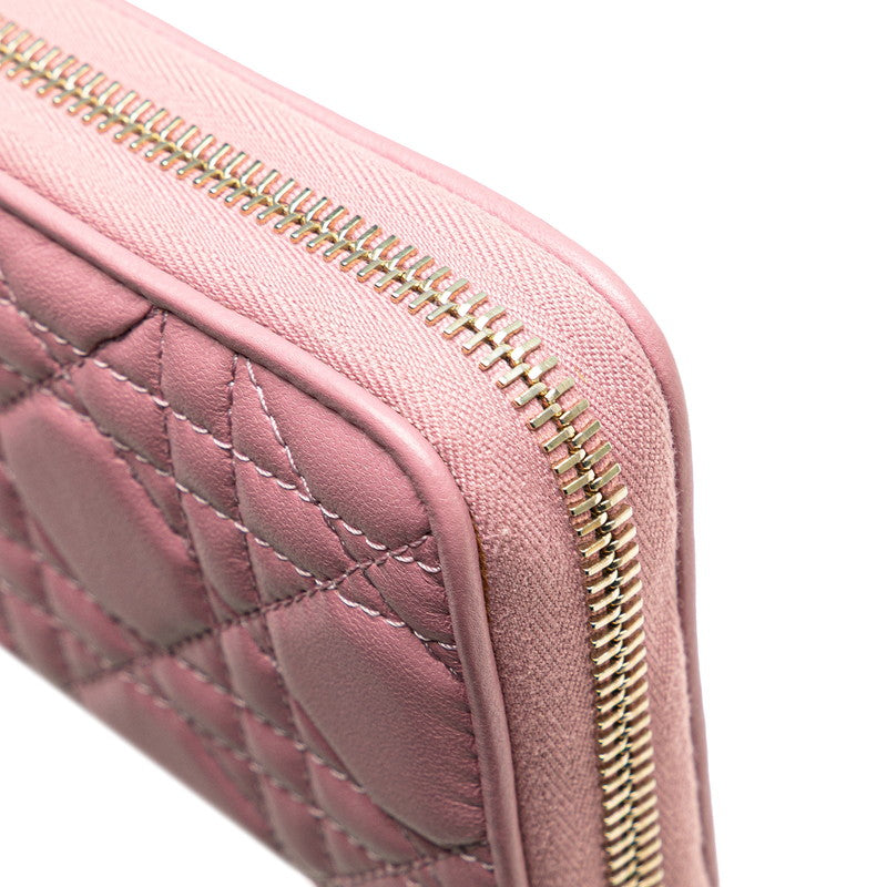 ディオール カナージュ レディディオール ラウンドファスナー 長財布 ピンク ラムスキン レディース Dior 【中古】