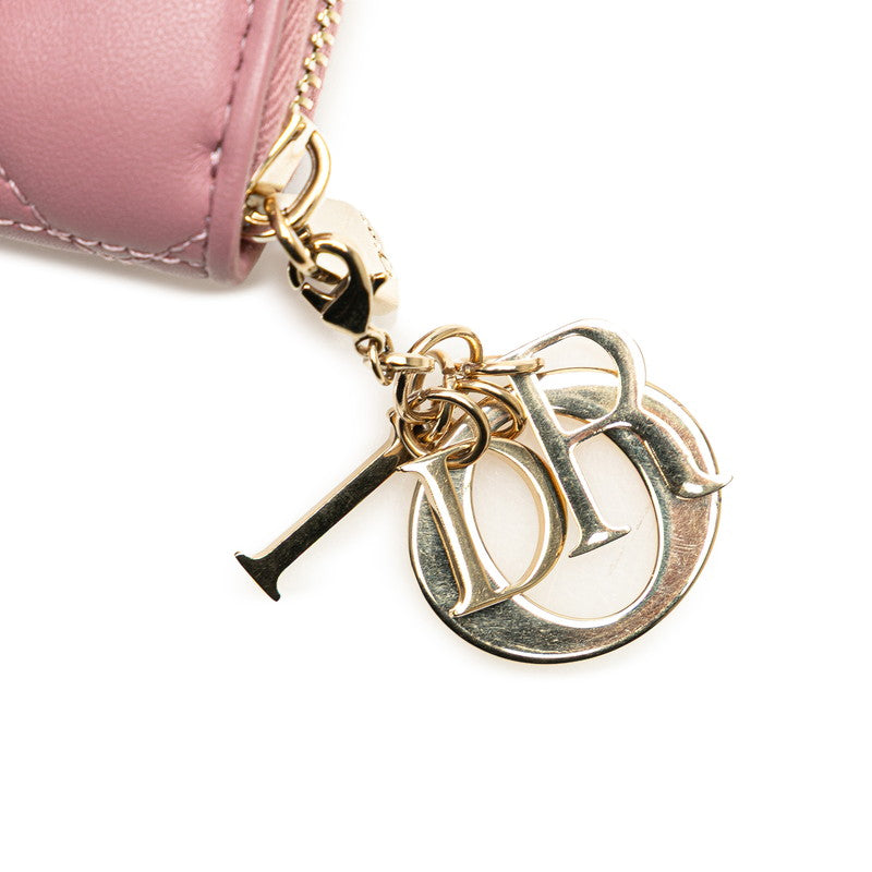 ディオール カナージュ レディディオール ラウンドファスナー 長財布 ピンク ラムスキン レディース Dior 【中古】