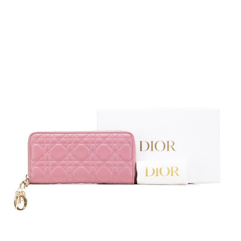 ディオール カナージュ レディディオール ラウンドファスナー 長財布 ピンク ラムスキン レディース Dior 【中古】