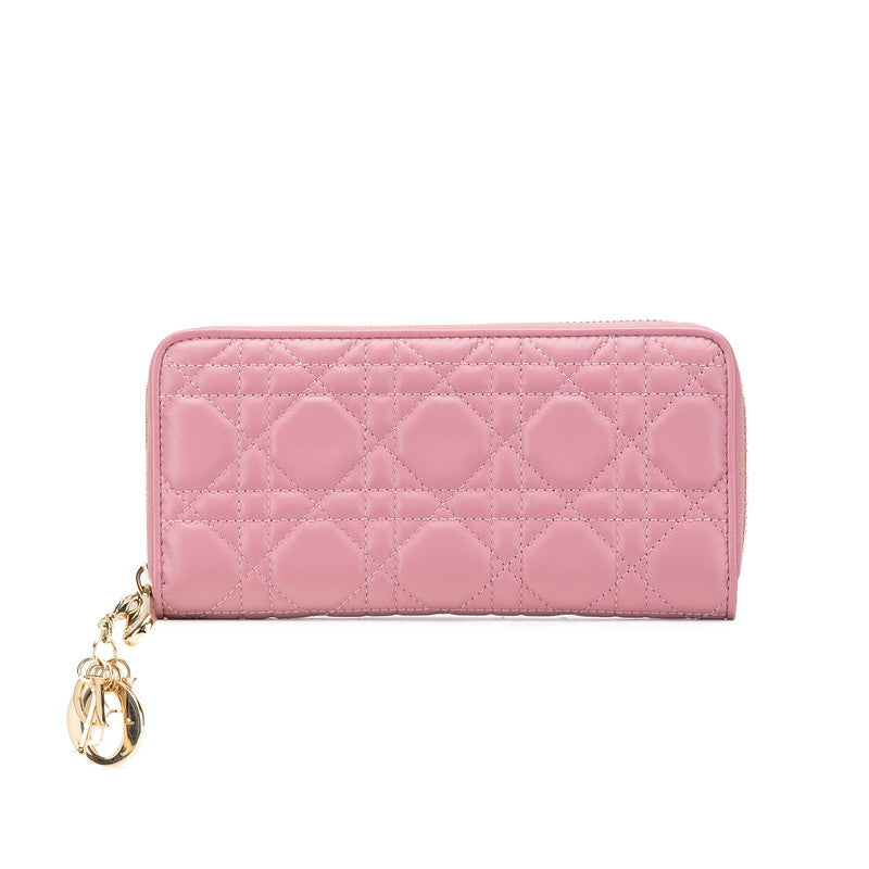 ディオール カナージュ レディディオール ラウンドファスナー 長財布 ピンク ラムスキン レディース Dior 【中古】