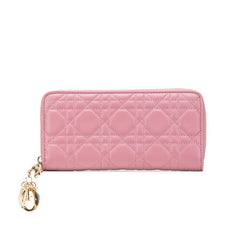ディオール カナージュ レディディオール ラウンドファスナー 長財布 ピンク ラムスキン レディース Dior 【中古】