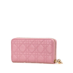 ディオール カナージュ レディディオール ラウンドファスナー 長財布 ピンク ラムスキン レディース Dior 【中古】