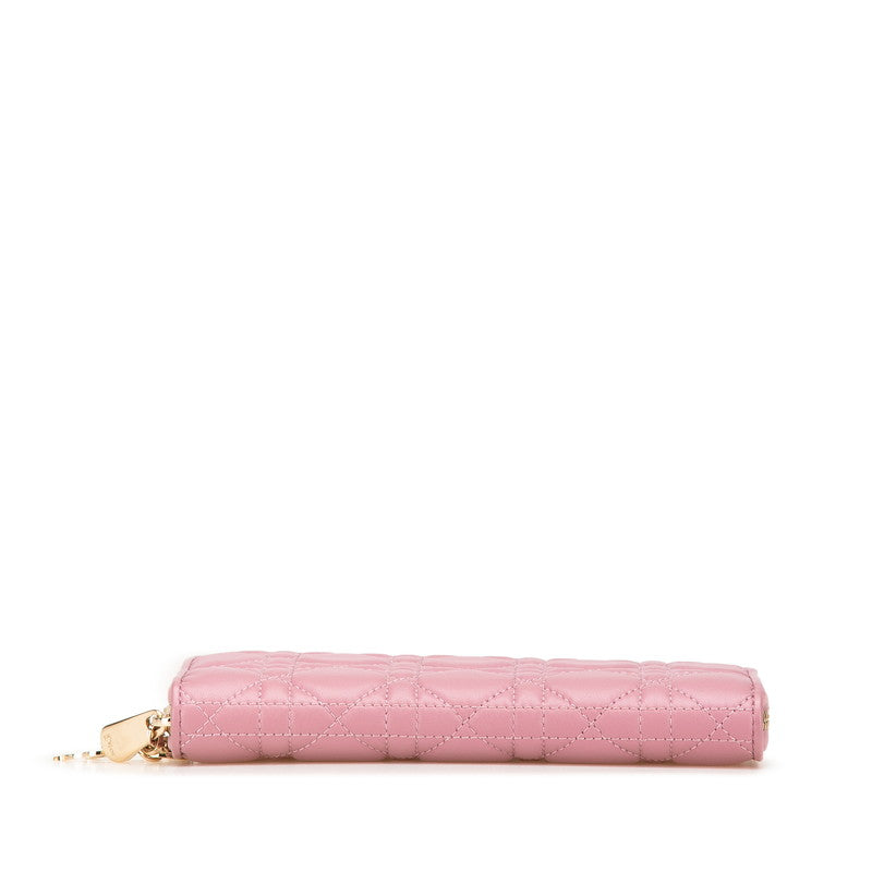 ディオール カナージュ レディディオール ラウンドファスナー 長財布 ピンク ラムスキン レディース Dior 【中古】