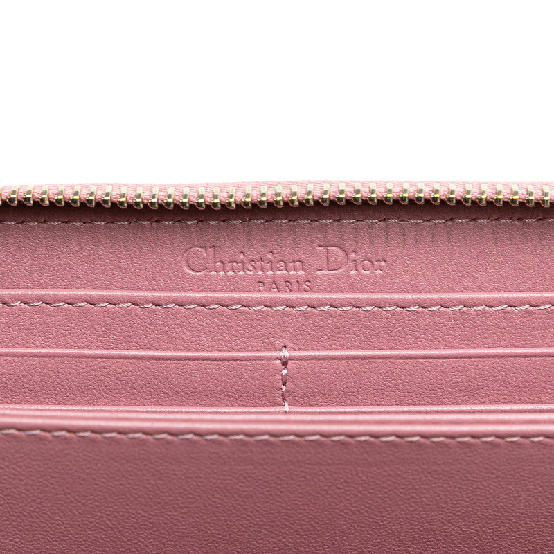 ディオール カナージュ レディディオール ラウンドファスナー 長財布 ピンク ラムスキン レディース Dior 【中古】