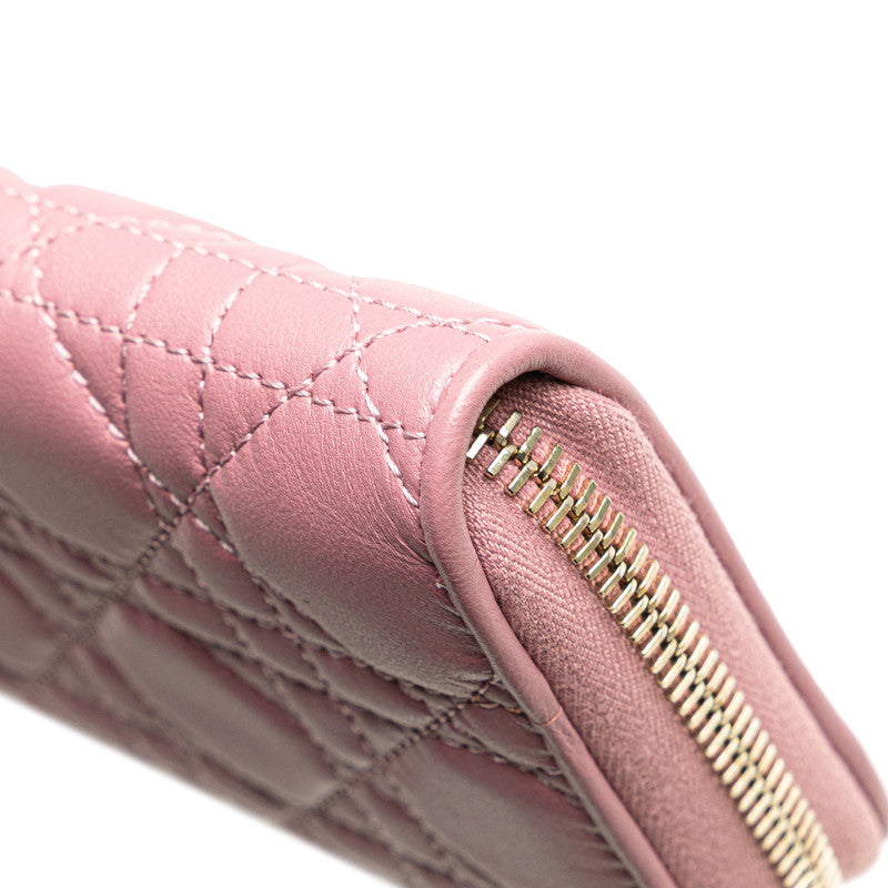 ディオール カナージュ レディディオール ラウンドファスナー 長財布 ピンク ラムスキン レディース Dior 【中古】