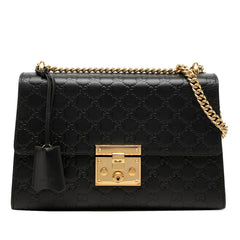 グッチ グッチシマ パドロック チェーン ショルダーバッグ 409486 ブラック レザー レディース GUCCI 中古