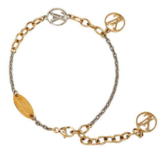ルイ ヴィトン ブラスレ ロゴマニア チェーン ブレスレット M68077 ゴールド シルバー メッキ メタル レディース LOUIS VUITTON 【中古】