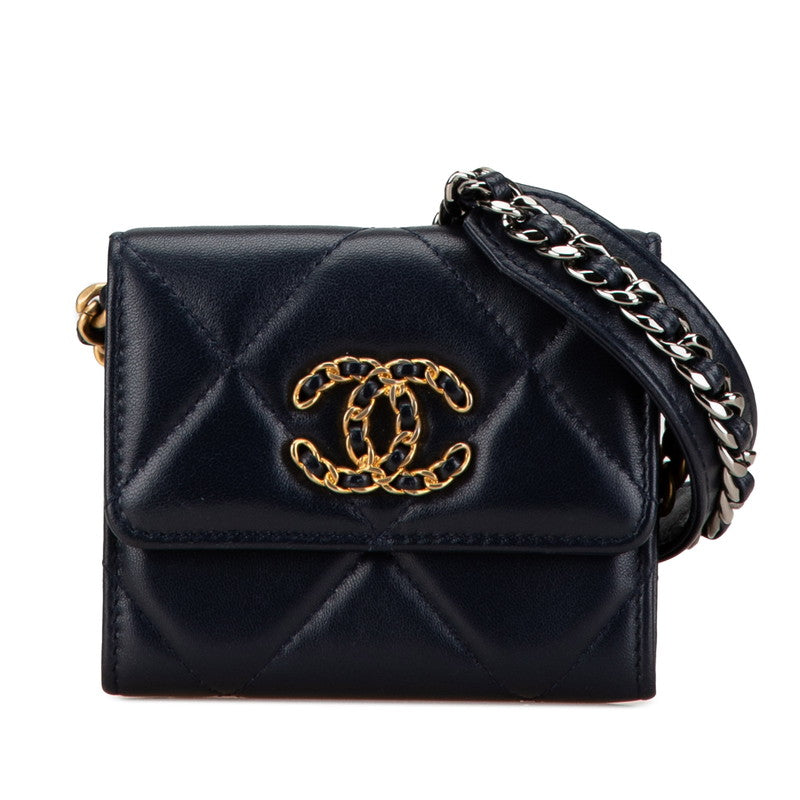 シャネル マトラッセ ココマーク 斜め掛け チェーンウォレット ネイビー ラムスキン レディース CHANEL 【中古】