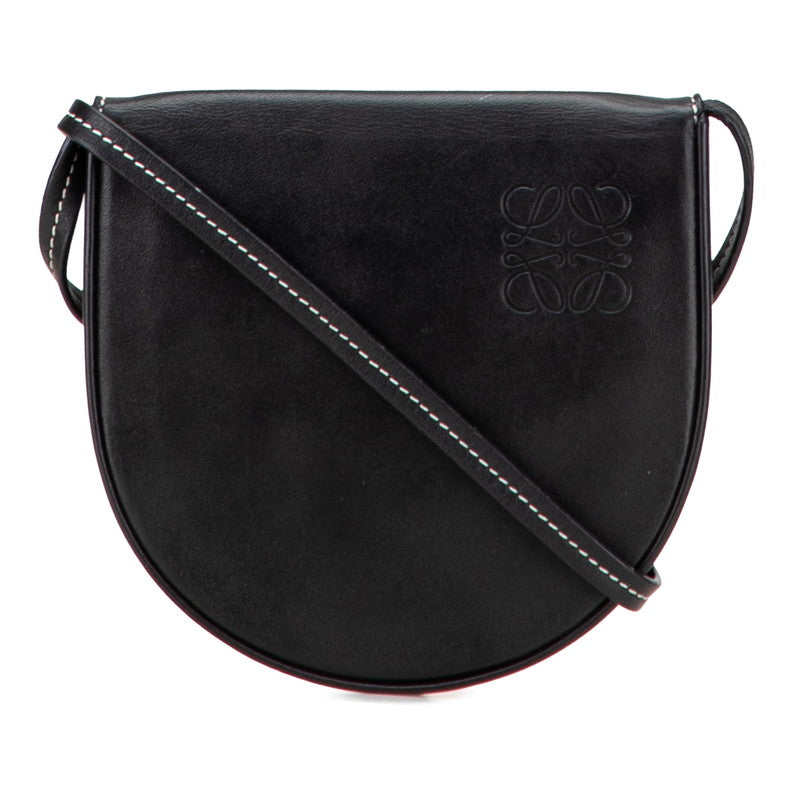 ロエベ アナグラム ヒールポーチ スモール 斜め掛け ショルダーバッグ コインケース ブラック レザー レディース LOEWE 【中古】