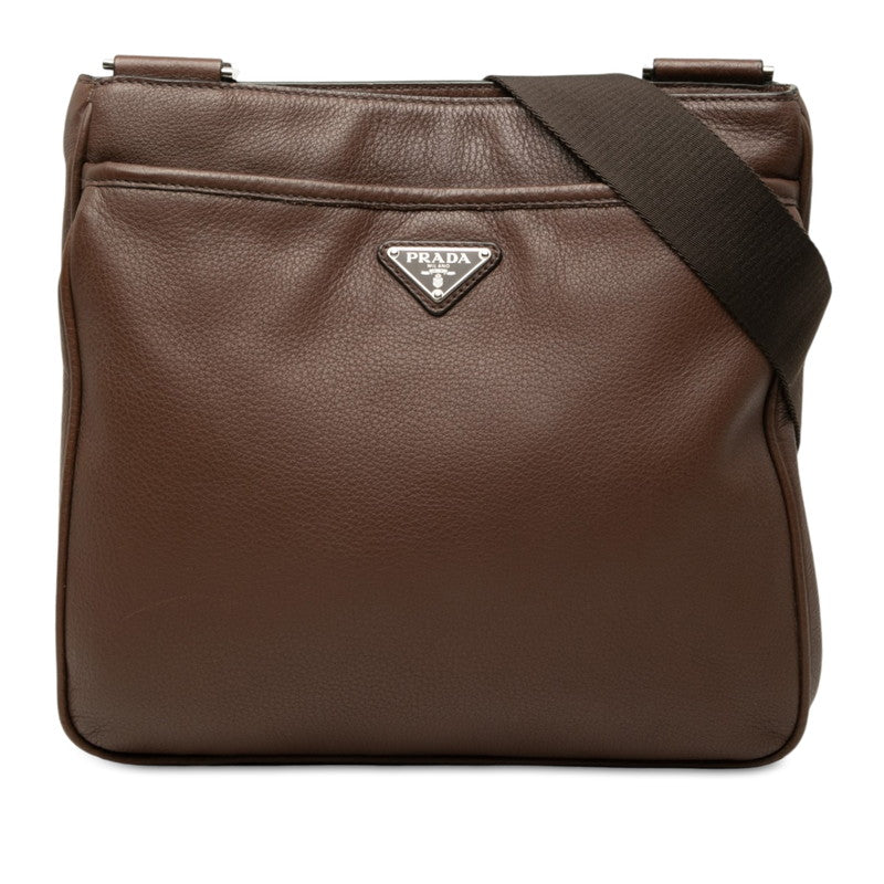 プラダ 三角ロゴプレート 斜め掛け ショルダーバッグ ブラウン レザー レディース PRADA 中古