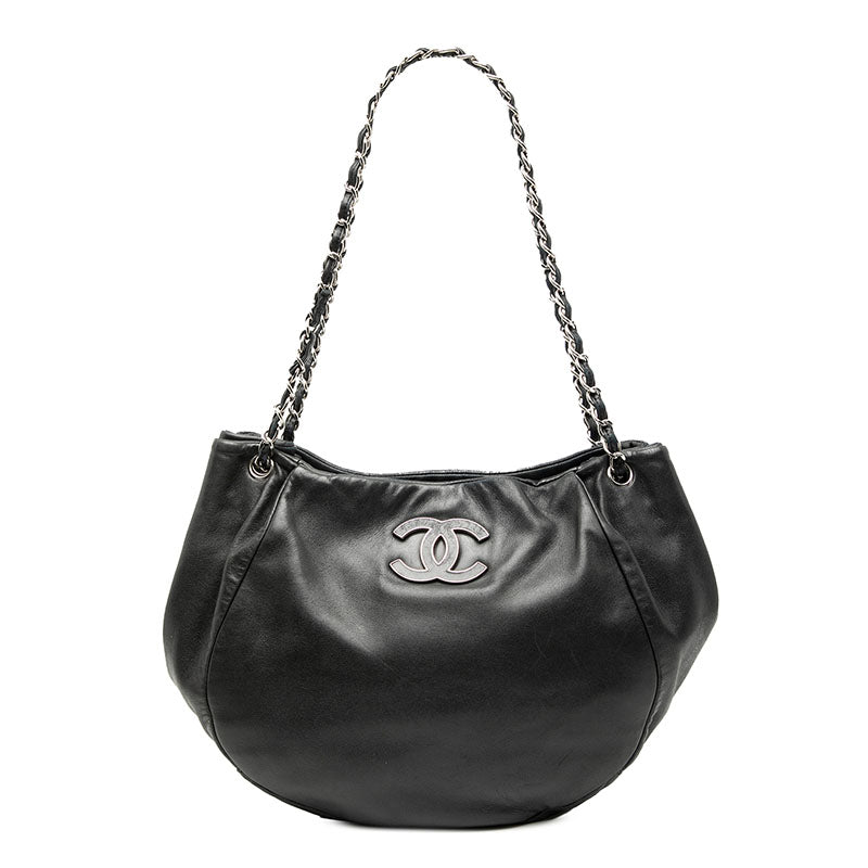 シャネル ココマーク チェーン トートバッグ ブラック ラムスキン レディース CHANEL 【中古】
