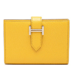 エルメス ベアン カードケース W刻印 2024年 サン イエロー系 シルバー金具 シェーブル レディース HERMES 中古