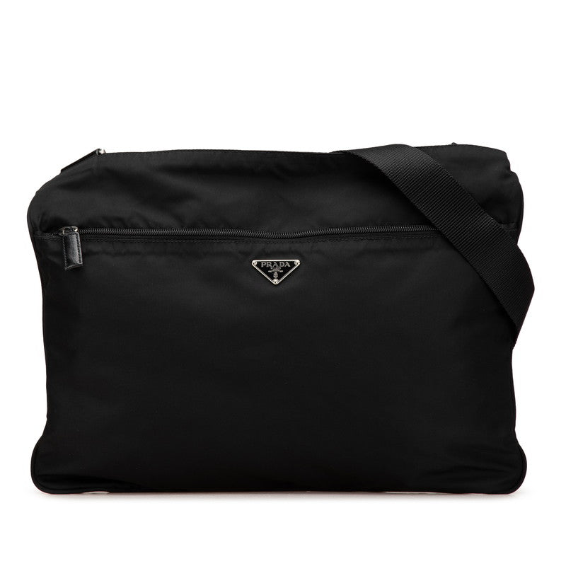 プラダ 三角ロゴプレート 斜め掛け ショルダーバッグ ブラック ナイロン レザー レディース PRADA 【中古】