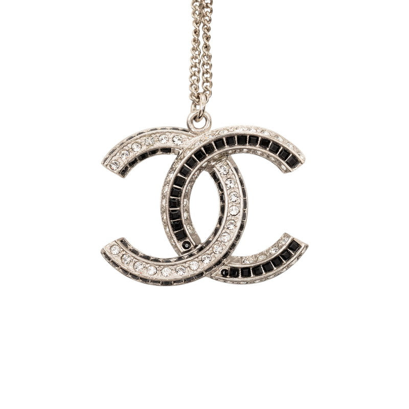 シャネル ココマーク ラインストーン ネックレス シルバー ブラック メタル レディース CHANEL 【中古】
