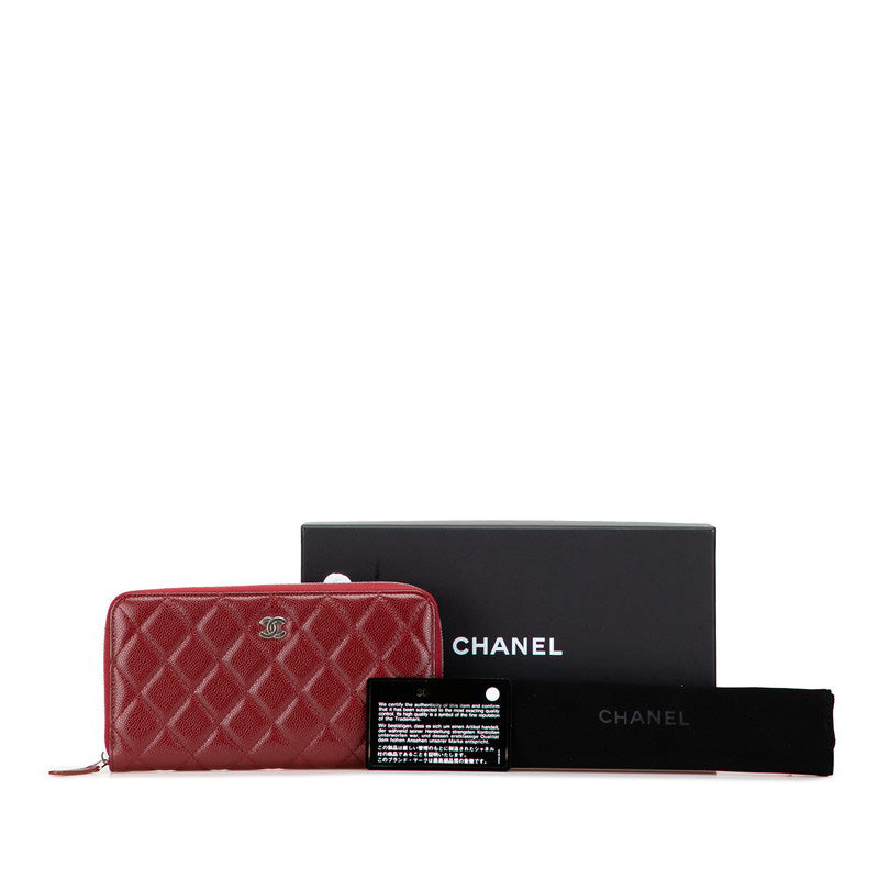 シャネル マトラッセ ココマーク 長財布 レッド キャビアスキン レディース CHANEL 【中古】