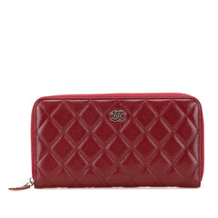 シャネル マトラッセ ココマーク 長財布 レッド キャビアスキン レディース CHANEL 【中古】
