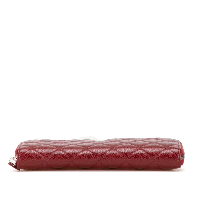 シャネル マトラッセ ココマーク 長財布 レッド キャビアスキン レディース CHANEL 【中古】