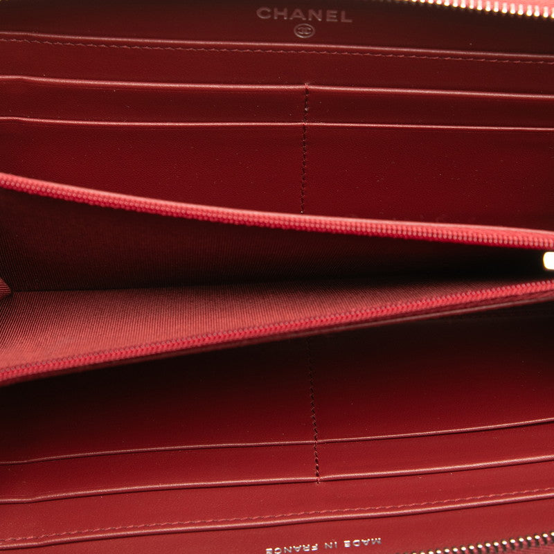 シャネル マトラッセ ココマーク 長財布 レッド キャビアスキン レディース CHANEL 【中古】
