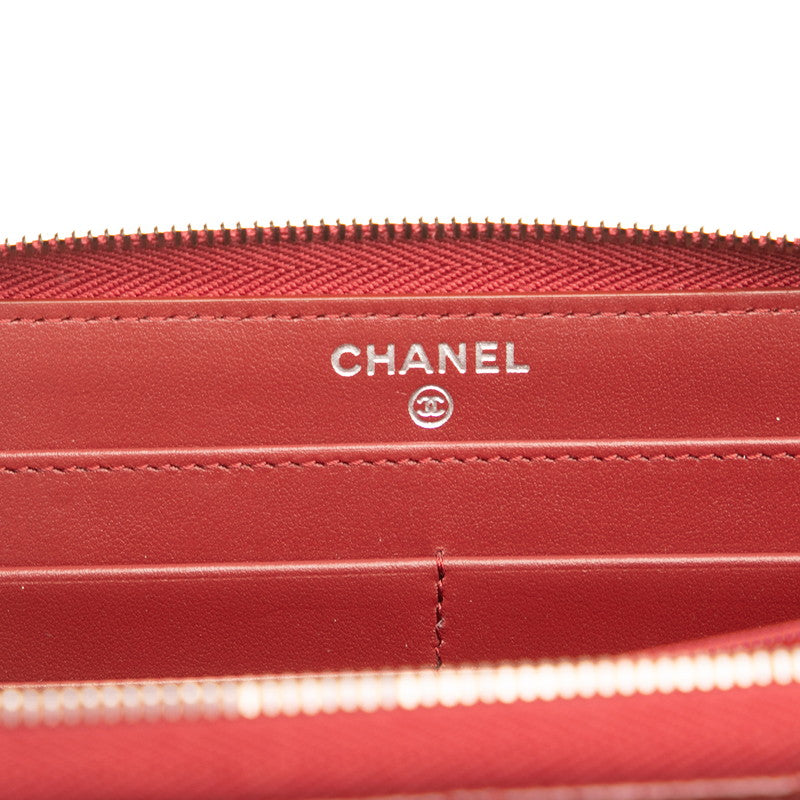シャネル マトラッセ ココマーク 長財布 レッド キャビアスキン レディース CHANEL 【中古】