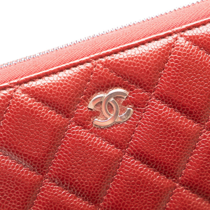 シャネル マトラッセ ココマーク 長財布 レッド キャビアスキン レディース CHANEL 【中古】