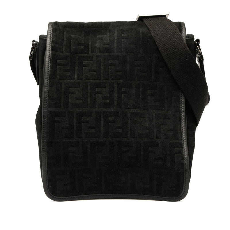 フェンディ ズッカ メッセンジャーバッグ 斜め掛け ショルダー 7VA215 ブラック レザー スウェード メンズ FENDI 【中古】