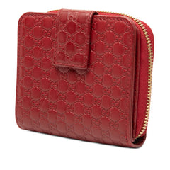 グッチ マイクログッチシマ 二つ折り財布 コンパクト ウォレット Wホック 449395 レッド レザー レディース GUCCI 【中古】