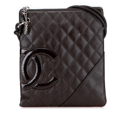 シャネル カンボンライン ココマーク 斜め掛け ショルダーバッグ ブラウン ラムスキン レディース CHANEL 【中古】