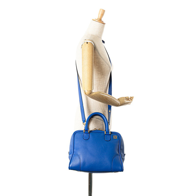 ロエベ アナグラム アマソナ75 ハンドバッグ ショルダーバッグ 2WAY ブルー レザー レディース LOEWE 【中古】