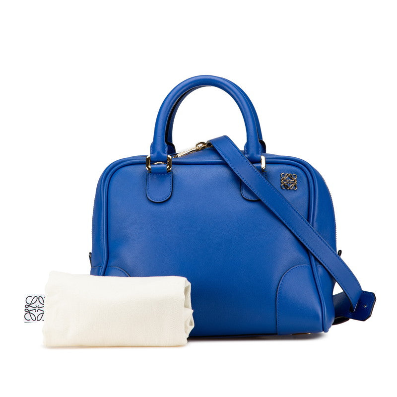 ロエベ アナグラム アマソナ75 ハンドバッグ ショルダーバッグ 2WAY ブルー レザー レディース LOEWE 【中古】