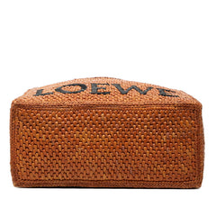 ロエベ フォントトート スモール ハンドバッグ ショルダーバッグ 2WAY かごバッグ ブラウン ラフィア レザー レディース LOEWE 中古