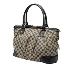 グッチ GGキャンバス スーキー トートバッグ ショルダーバッグ 285730 ベージュ ネイビー キャンバス レザー レディース GUCCI 【中古】