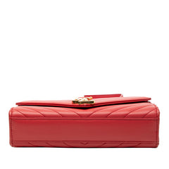 サンローラン Vステッチ チェーンショルダーバッグ 381668 レッド レザー レディース SAINT LAURENT 【中古】