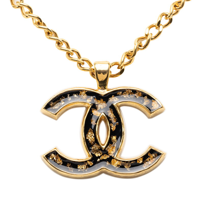 シャネル ココマーク ネックレス ゴールド ブラック メッキ エナメル レディース CHANEL 中古