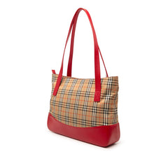 バーバリー ノバチェック トートバッグ ショルダーバッグ レッド ベージュ キャンバス レザー レディース BURBERRY 【中古】