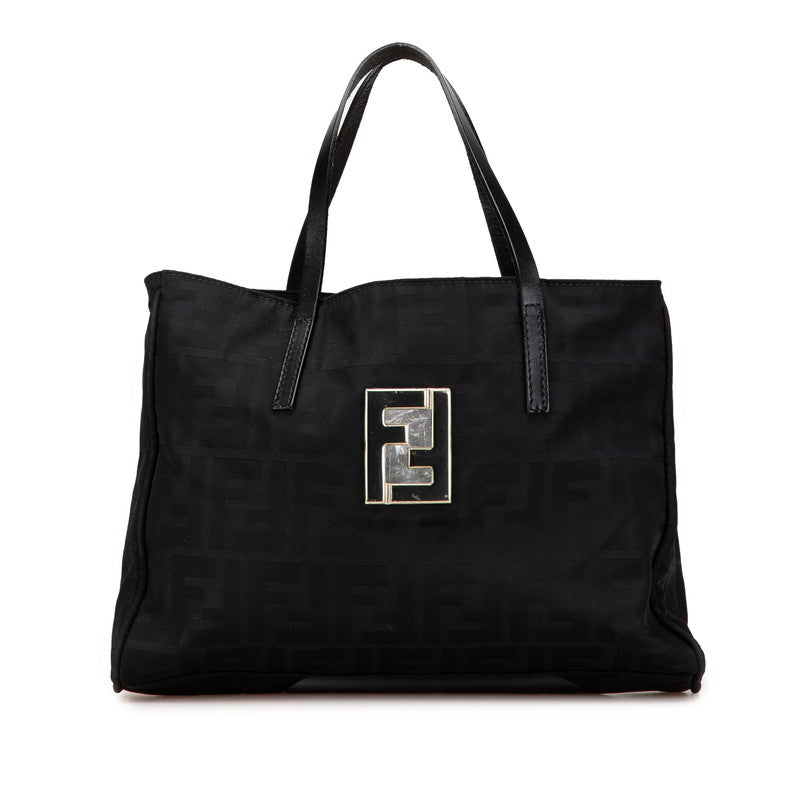 フェンディ ズッカ トートバッグ ブラック ナイロン レザー レディース FENDI 【中古】
