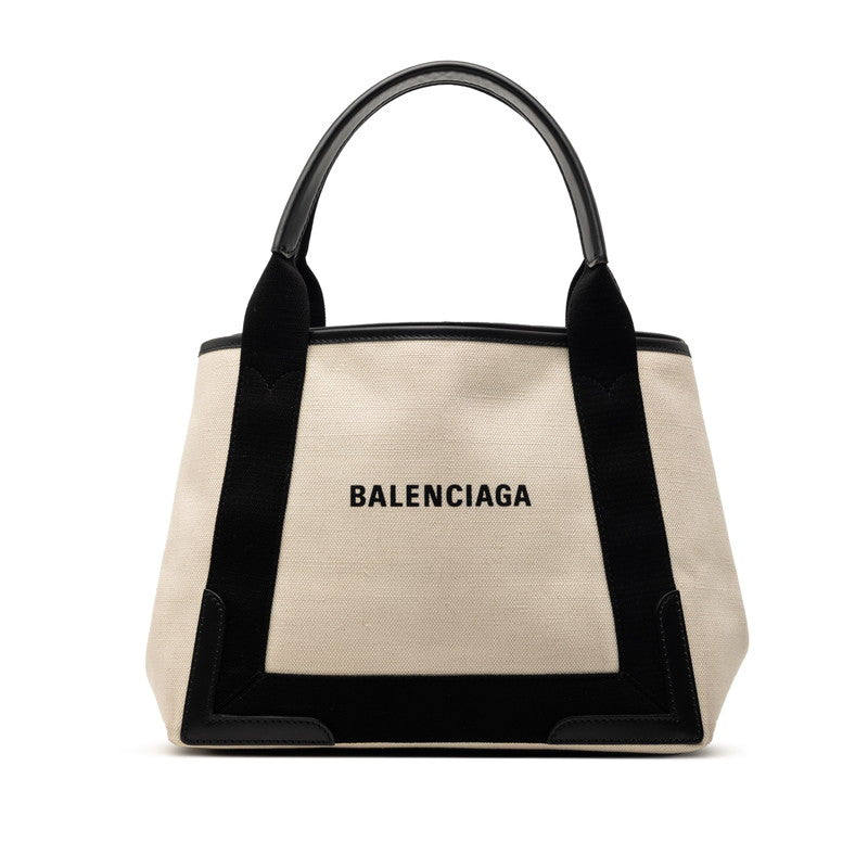 バレンシアガ ネイビーカバス S ハンドバッグ トートバッグ 339933 ホワイト キャンバス レザー レディース BALENCIAGA 【中古】