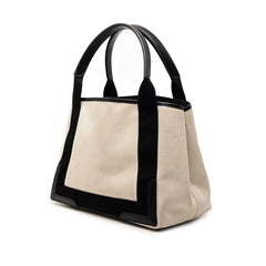 バレンシアガ ネイビーカバス S ハンドバッグ トートバッグ 339933 ホワイト キャンバス レザー レディース BALENCIAGA 【中古】