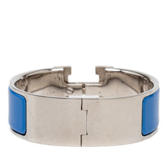 エルメス クリッククラックH PM ブレスレット バングル シルバー ブルー メタル エナメル レディース HERMES 【中古】