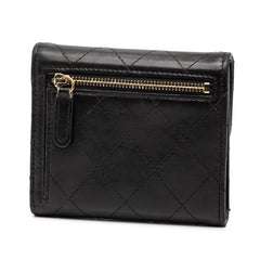 シャネル マトラッセ ココマーク 三つ折り財布 ブラック ラムスキン レディース CHANEL 【中古】