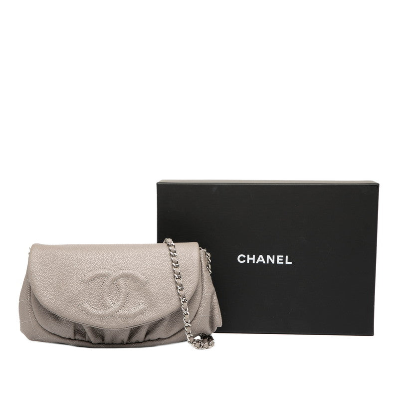 シャネル ハーフムーン ココマーク チェーン ウォレット ショルダーバッグ パープル キャビアスキン レディース CHANEL 【中古】