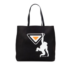 プラダ モンキー トートバッグ ブラック ホワイト オレンジ キャンバス レザー レディース PRADA 【中古】