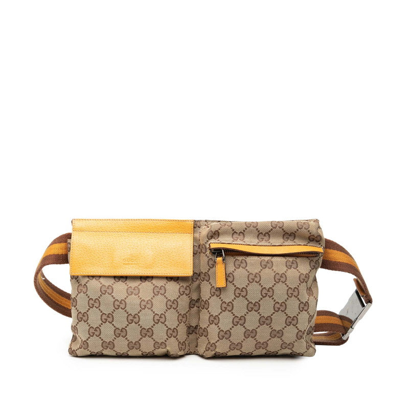 グッチ GGキャンバス ウエストバッグ ボディバッグ 28566 ベージュ イエロー キャンバス レザー ユニセックス GUCCI 【中古】