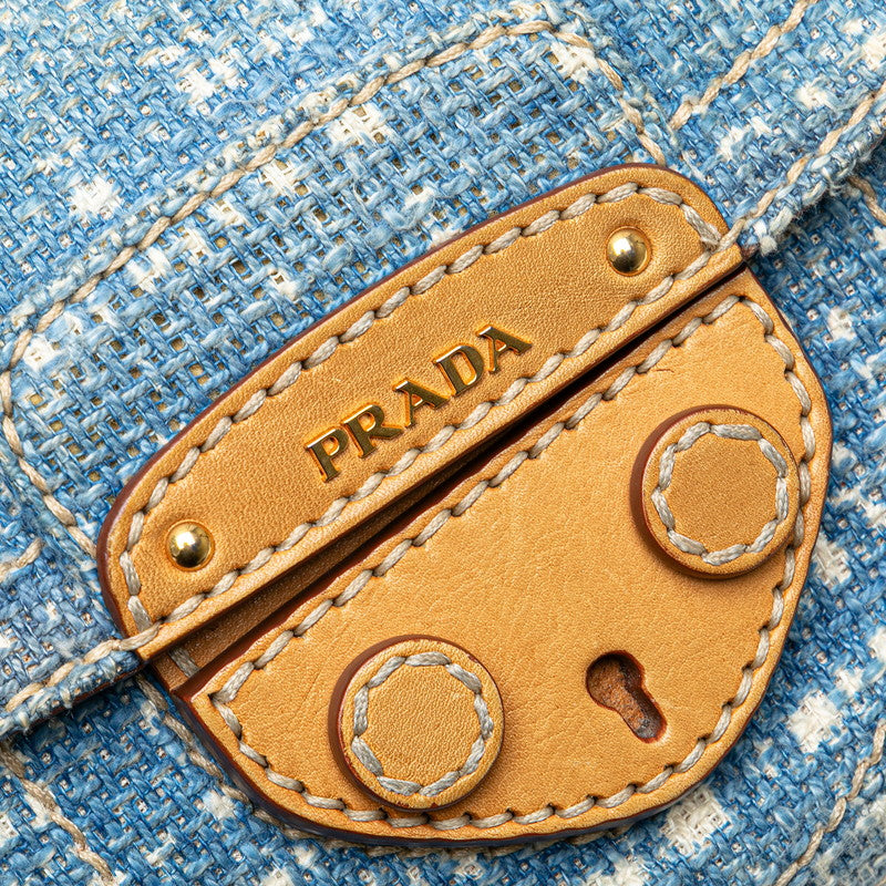 プラダ チェーン ショルダーバッグ BR4658 ブルー ツイード レザー レディース PRADA 【中古】