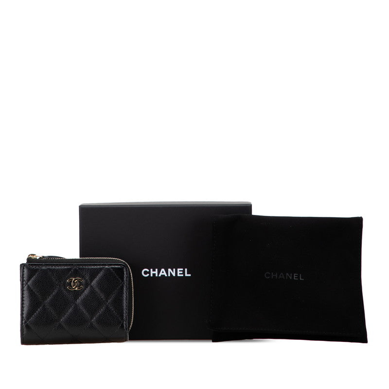 シャネル マトラッセ ココマーク 三つ折り財布 ブラック キャビアスキン レディース CHANEL 【中古】