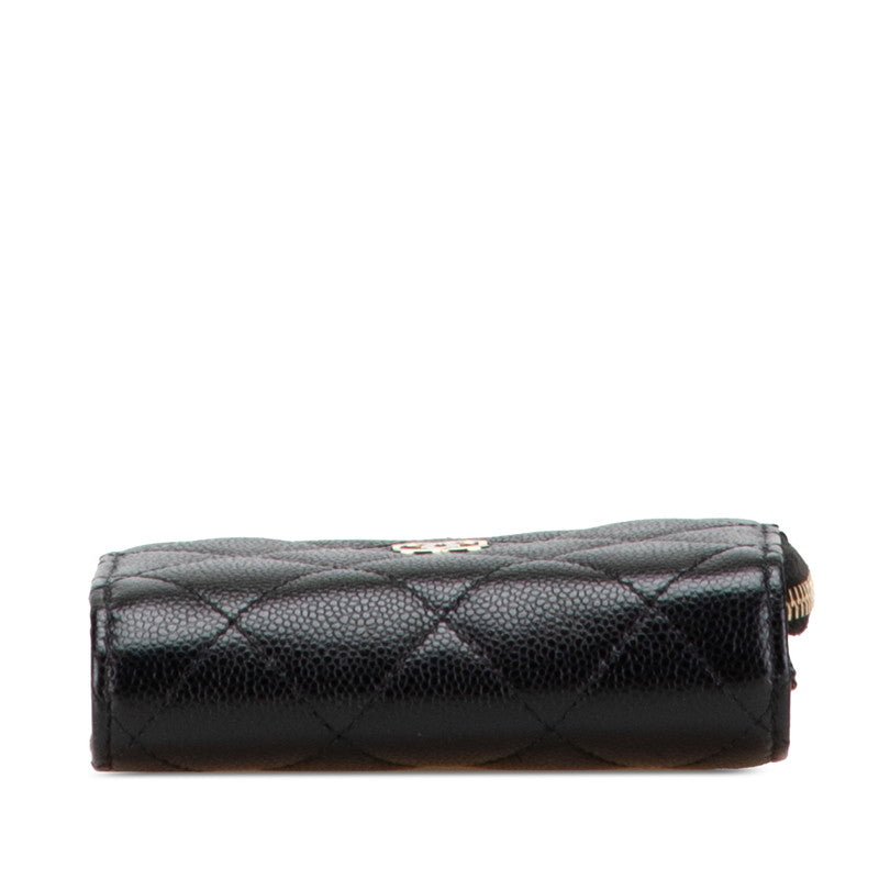 シャネル マトラッセ ココマーク 三つ折り財布 ブラック キャビアスキン レディース CHANEL 【中古】