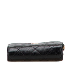 シャネル マトラッセ ココマーク 三つ折り財布 ブラック キャビアスキン レディース CHANEL 【中古】
