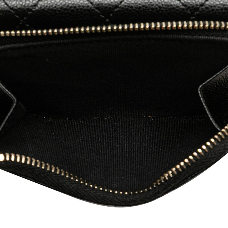 シャネル マトラッセ ココマーク 三つ折り財布 ブラック キャビアスキン レディース CHANEL 【中古】